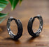 Retro Tang Grass Grain Sense Textured Black Silver Niche Men Women Hoop Earrings